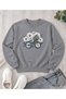 Women's Graphic-Print Bike-Crew Neck Sweatshirt with Daisy Motif and Bike Basket - Oversized Sweatshirt