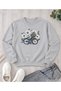 Women's Graphic-Print Bike-Crew Neck Sweatshirt with Daisy Motif and Bike Basket - Oversized Sweatshirt