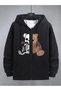 Cardigan - Black Printed Winter Oversized Hooded Zippered Pocketed Cardigan Unisex Clothing