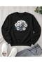 Women's Graphic-Print Bike-Crew Neck Sweatshirt with Daisy Motif and Bike Basket - Oversized Sweatshirt