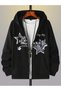 Cardigan - Black Printed Winter Oversized Hooded Zippered Pocketed Cardigan Unisex Clothing - 2