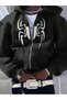 Cardigan - Black Printed Winter Oversized Hooded Zippered Pocketed Cardigan Unisex Clothing - 2