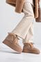 Women's Taupe Color Suede Winter Lace-Up Boot with Fur-Trimmed Lining and 5 cm Thick Soles TR04MK08E