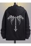 Cardigan - Black Printed Winter Oversized Hooded Zippered Pocketed Cardigan Unisex Clothing