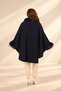 Women's Oversize Steel Knitted Poncho with Shearling Neckline and Cufflinks and Button on the Front - 4