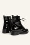 Women's Winter Black Patent Leather Casual Boots with Thick Soles TR01MK03C - 8
