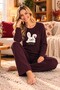 Cotton Soft Touch Patterned Interlock Burgundy Women's Pajama Set with Embroidered Details