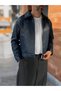 Navy Blue Patterned Leather Jacket KNT-5650 - 3