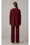 Crew Neck, Long Sleeve, Knitted, Detailed, Openwork, Long Slit Sweater and Elastic-Waist Pants Knitwear Set - 2