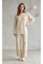 Crew Neck, Long Sleeve, Knitted, Detailed, Openwork, Long Slit Sweater and Elastic-Waist Pants Knitwear Set