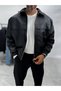 Textured Leather Bomber Jacket with Black Pockets DF-3483 - 2