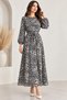 Women's Leopard Print Long-Sleeved Maxi Dress with a Tie-Detail Waist - 3