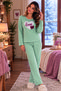 Cotton Soft Touch Patterned Interlock Mint Embroidered Women's Pajama Set with Buckle Detail - 2