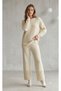 Crew Neck, Long Sleeve, Knitted, Detailed, Openwork, Long Slit Sweater and Elastic-Waist Pants Knitwear Set - 5