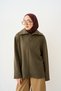 Women's Sweatshirt with Collar Snap Detail, 3-Ply, Khaki Green - 2