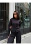 Women's Black Buttoned Brioche Knit Top and Bottom Set - 4