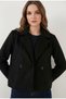 Women's Trendy Double-Breasted Short-Sleeved, Double-Buttoned, Lined Melton Coat - 3