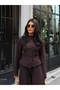 Women's Burgundy-Buttoned Brioche Knit Top and Bottom Set - 6