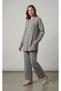 Crew Neck, Long Sleeve, Knitted, Detailed, Openwork, Long Slit Sweater and Elastic-Waist Pants Knitwear Set