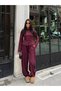 Women's Burgundy-Buttoned Brioche Knit Top and Bottom Set