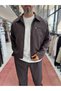 Coffee-Colored Zipper-Front Tensel Jacket TW-7015