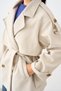 Women's Short Coat with Shoulder Epaulets, Double-Breasted Wrap Neckline, Buttons, and Two Pockets - Taş - 5