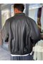Black Textured Leather Bomber Jacket DF-3419/3497 - 6