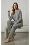 Crew Neck, Long Sleeve, Knitted, Detailed, Openwork, Long Slit Sweater and Elastic-Waist Pants Knitwear Set - 3