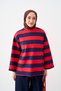 Women's Crew-Neck Striped Sweatshirt, Red - 2