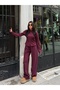 Women's Burgundy-Buttoned Brioche Knit Top and Bottom Set - 2