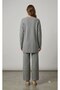 Crew Neck, Long Sleeve, Knitted, Detailed, Openwork, Long Slit Sweater and Elastic-Waist Pants Knitwear Set - 2