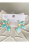 STEEL EARRINGS WITH TURQUOISE-COLORED LEAF-SHAPED FLOWERS - 4