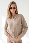 Women's Camel-Colored Crew-Neck Button-Front Knit Cardigan HRK-19000528