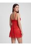 Red Sheer Lace Panel Slip with Thong - 4