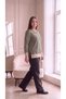 Women's Plus Size Green and Beige Striped Long-Sleeved Basic Cotton Long Sweatshirt - 5