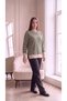Women's Plus Size Green and Beige Striped Long-Sleeved Basic Cotton Long Sweatshirt - 6