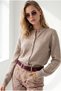Women's Camel-Colored Crew-Neck Button-Front Knit Cardigan HRK-19000528 - 5
