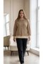 Women's Plus Size Brown-Beige Striped Long-Sleeved Basic Cotton Long Sweatshirt - 2