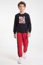 Boys' Round-Neck Sweatsuit Set with Striped Detail and Print