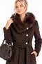 Wool Coat with Fur Trim, Brown - 3