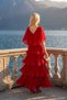 Astra V-Neck Tiered Pleated Long Chiffon Evening Dress - 3