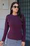 Waist-Fitted Crew Neck Basic Knit Sweater, Plum - 4