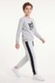 Boys' Round-Neck Sweatsuit Set with Striped Detail and Print - 2