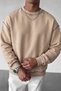 Men's Beige Reverse Stitch Detailed Crew Neck Hoodless Winter Sweatshirt