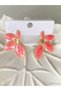 STEEL EARRINGS WITH DARK PINK LEAF-SHAPED FLOWERS - 4