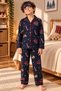 Boys' Button-Front, Patterned, Long-Sleeved Pajama Set and Eye Mask