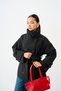 Women's Short Coat with Mock Neck, Tie-Detail, and Button Closure—Anthracite
