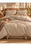 Special-Woven Muslin-Look Fabric – Use as a Piqué Set in Summer and a Bedding Set in Winter – Set with Ribbon Accents – Beige (Does Not Include a Flat Sheet)