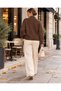 Plus Size Zippered Knitwear Cardigan with Button Accessories Brown - 7