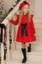 Girl's Red Sofia Cotton Bow Detailed New Year's Dress Cap Evening Dress Set - 8